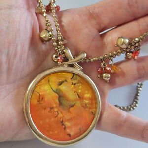 KC Gold Tone Orange Yellow Round Chunky Pendant Necklace 16-19"